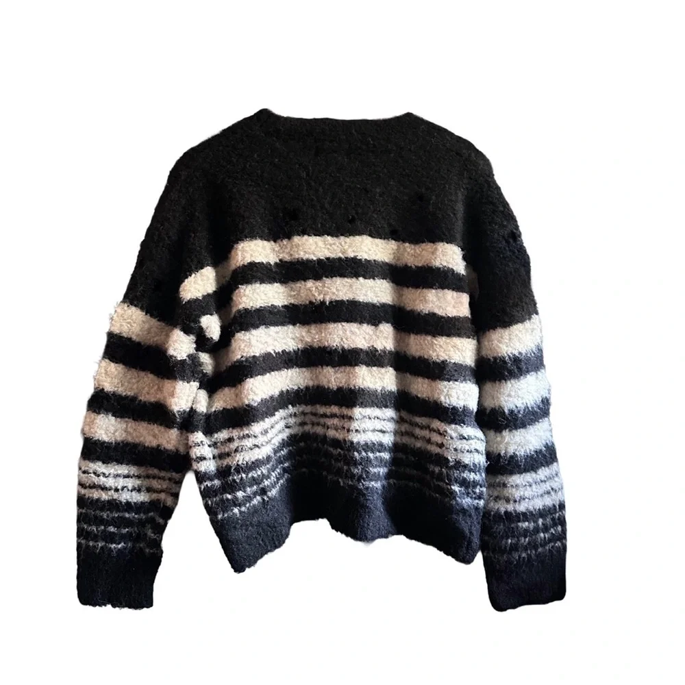Universal Thread Sweater Striped Black + Beige Soft + Fuzzy XXL 2XL NWT